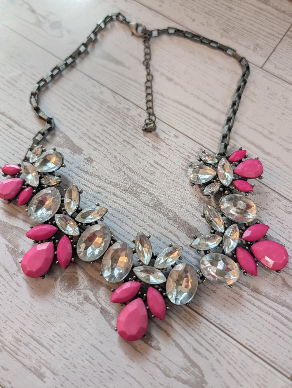 Park Lane Pink and Clear Crystal Cluster Necklace